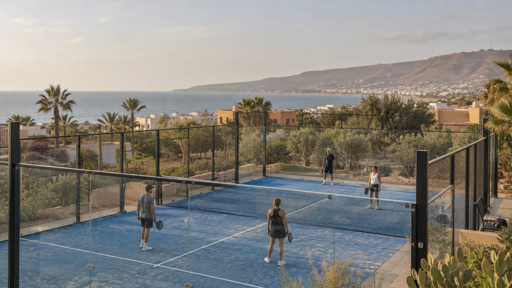 Padel in marokkanischer Küstenatmosphäre – illustrative Darstellung