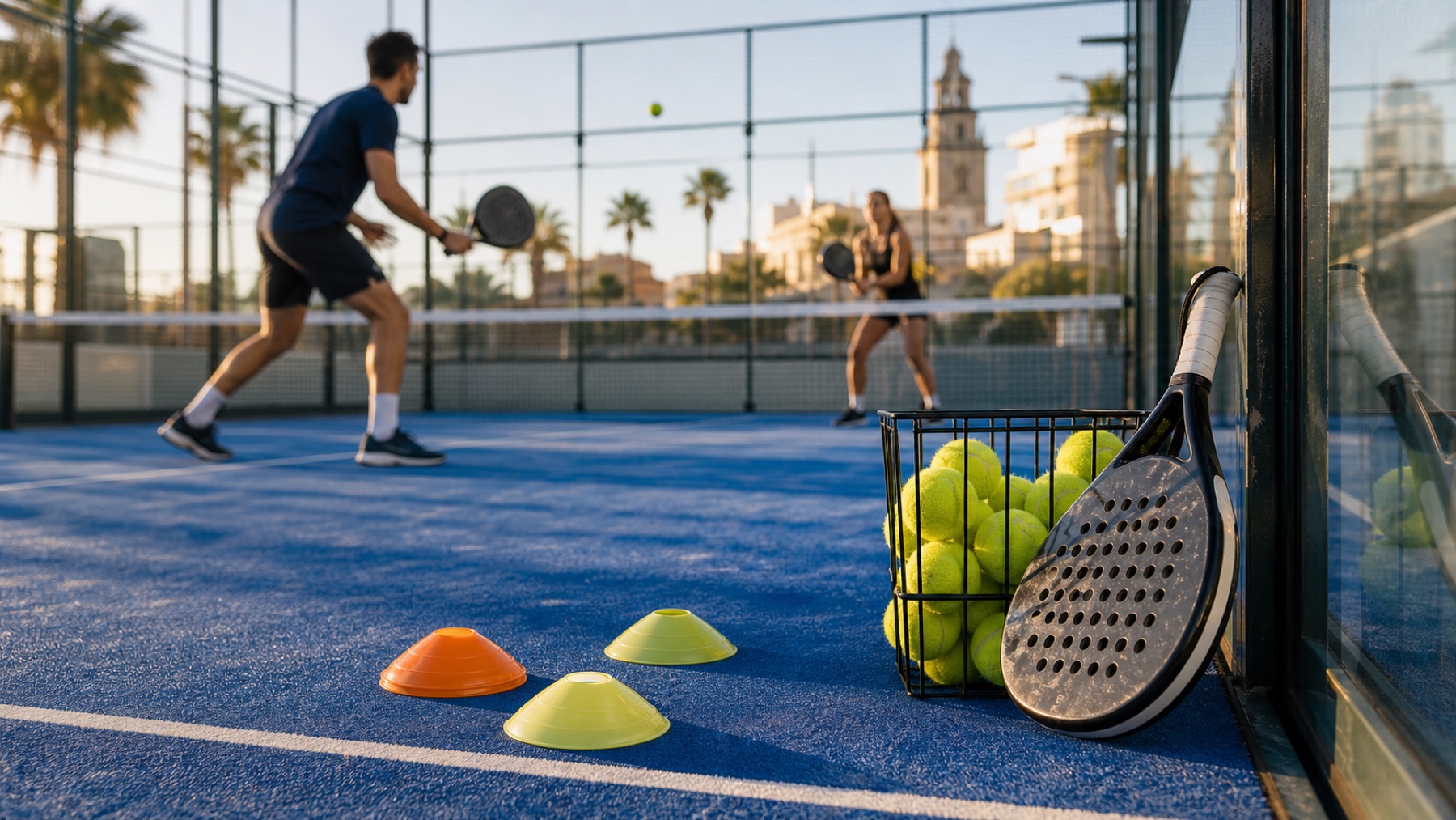 Padel-Training auf einem sonnigen Court in Málaga